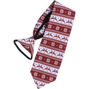 Krawat świąteczny dziecięcy Renifery i śnieżynki bordo-biały