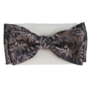 Mucha dziecięca Beżowy wzór roślinny czarna z poszetką 