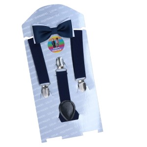 Zestaw dziecięcy muszka-szelki granatowo-biały