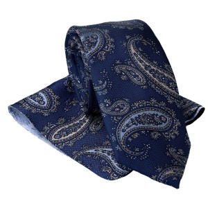 Krawat granatowy w paisley z poszetką 