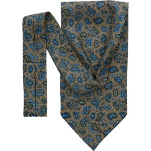 Fular - ascot jedwabny Paisley niebieski/jany-brąz