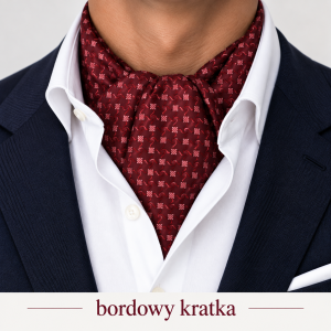 Fular męski jedwabny pojedynczy - bordowy wzór 