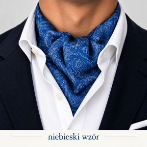 Fular męski jedwabny pojedynczy - niebieski wzór