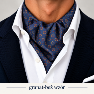 Fular męski jedwabny pojedynczy - granat wzorek