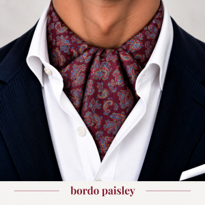 Fular męski jedwabny pojedynczy bordo paisley