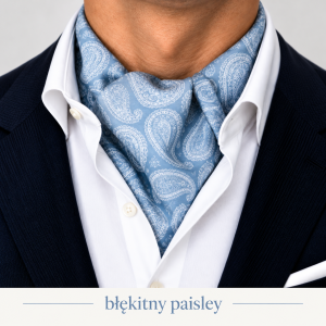 Fular męski jedwabny pojedynczy - szaro-błękitny paisley