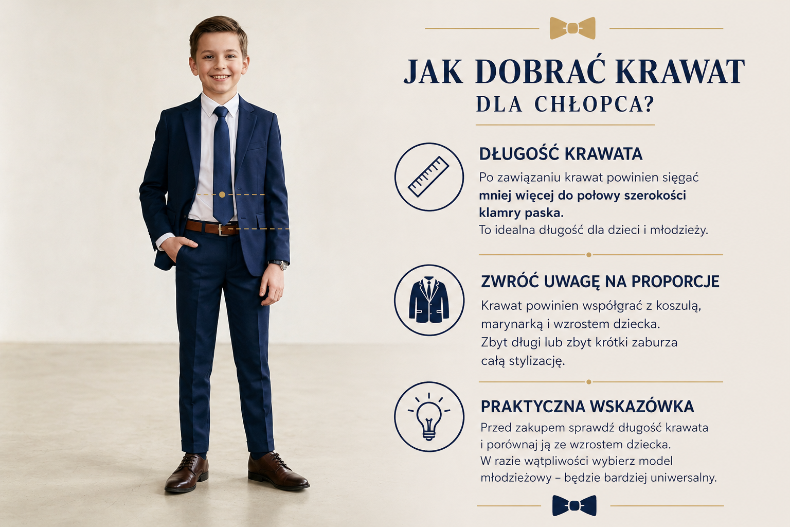 Jak dobrać krawat dla chłopca do wzrostu i budowy sylwetki?
